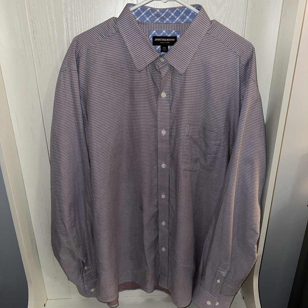 Johnston & Murphy Shirt 2XL Orange Check Flip Cuff Button Up Long Sleeve Mens